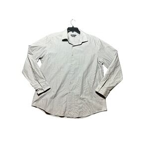 Van Heusen Studio Button Up Mens 17-17.5 Grey Excellent Dotted‎ Slim Fit